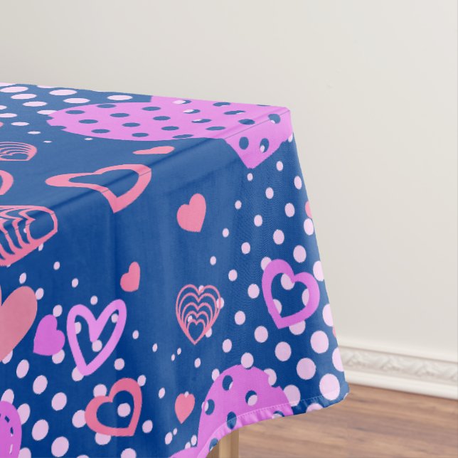Pink Hearts Pattern 01 DBlue BG Tablecloth (In Situ)