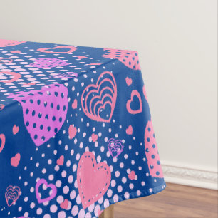 Pink Hearts Pattern 01 DBlue BG Tablecloth