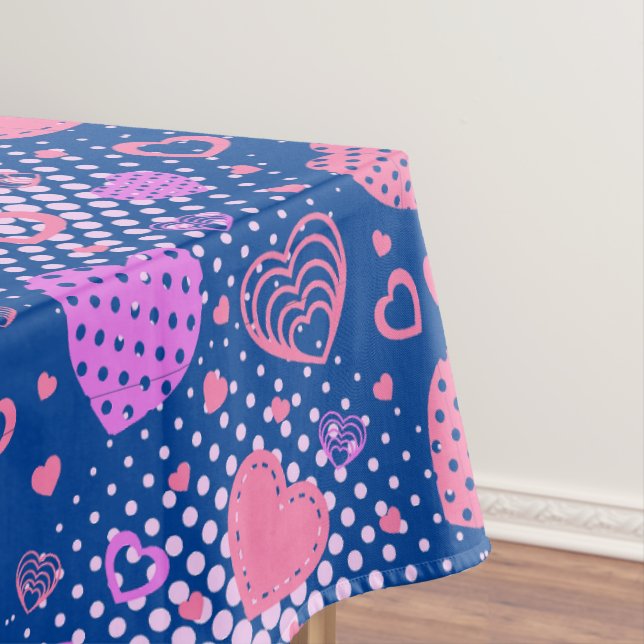 Pink Hearts Pattern 01 DBlue BG Tablecloth (In Situ)