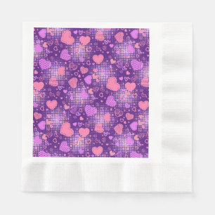 Pink Hearts Pattern 01 Dpurple BG Napkin