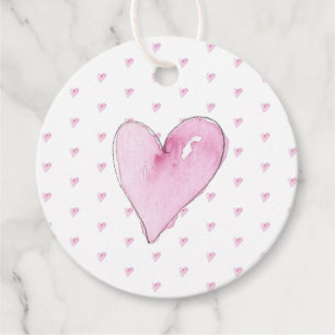 Pink Hearts Pattern Artisan Watercolors Sweet Love Favour Tags