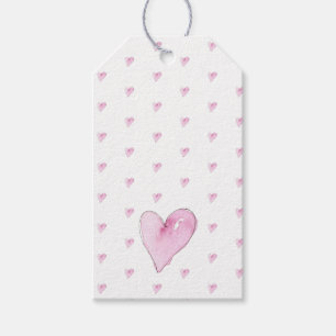 Pink Hearts Pattern Artisan Watercolors Sweet Love Gift Tags