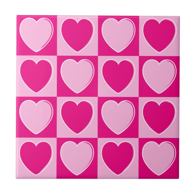 Pink hearts pattern ceramic tile (Front)