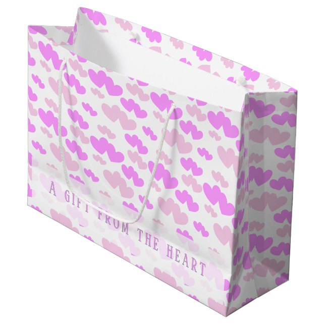 Pink hearts pattern custom large gift bag (Front Angled)