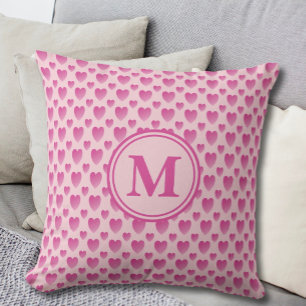 Pink Hearts Pattern Custom Monogram  Cushion