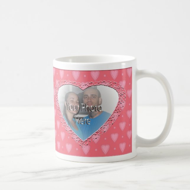 Pink Hearts Pattern Customisable Photo Mug (Right)