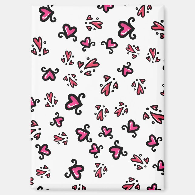 Pink Hearts Pattern – Cute Doodle Design Magnet (Front)