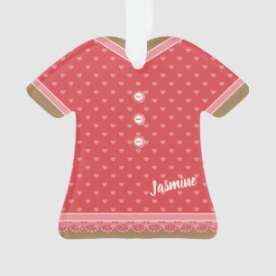 Pink Hearts Pattern Dress Lace Trim Personalised Ornament