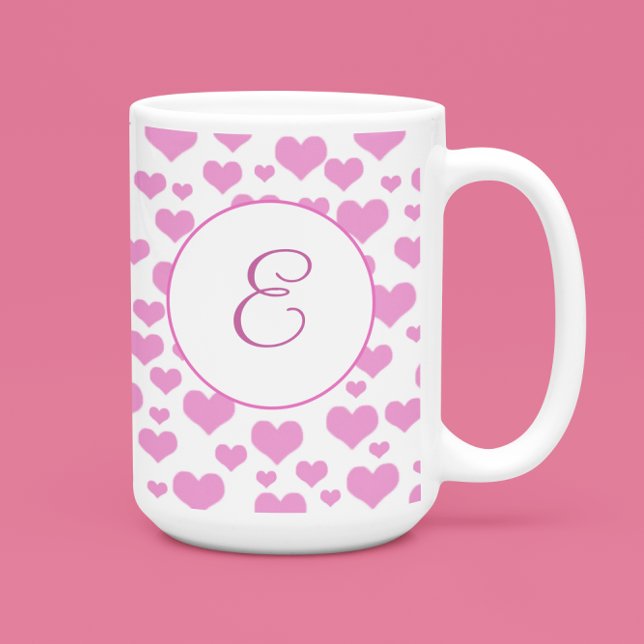 Pink Hearts Pattern Elegant Monogram Custom Coffee Mug (Creator Uploaded)