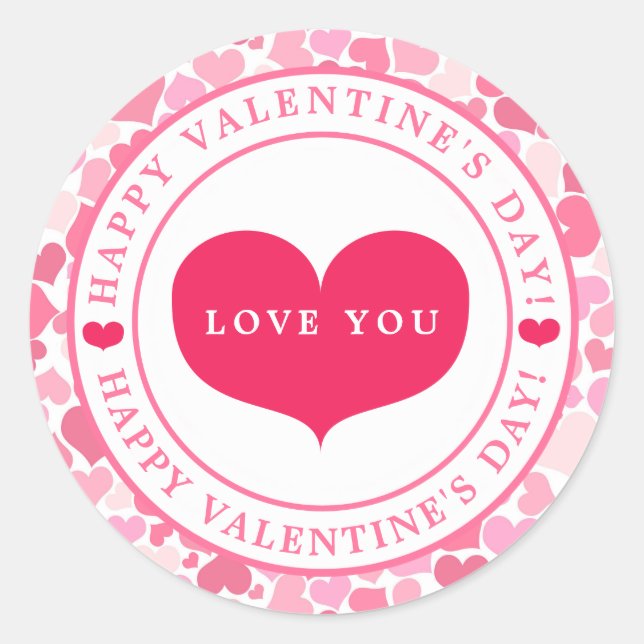 Pink Hearts Pattern - Happy Valentine's Day Classic Round Sticker (Front)