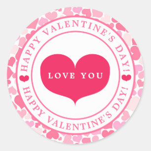 Pink Hearts Pattern - Happy Valentine's Day Classic Round Sticker