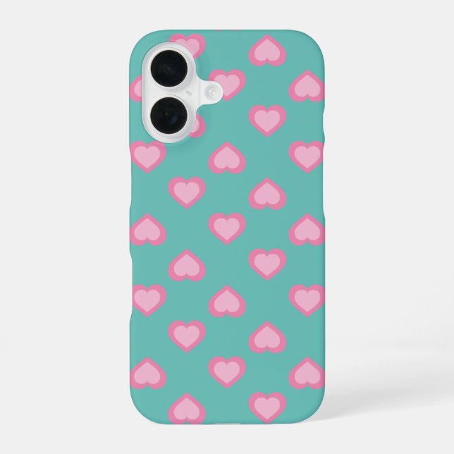 Pink Hearts Pattern  iPhone 16 Case (Back)