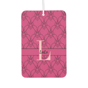 Pink Hearts Pattern Monogram and Name Custom Car Air Freshener