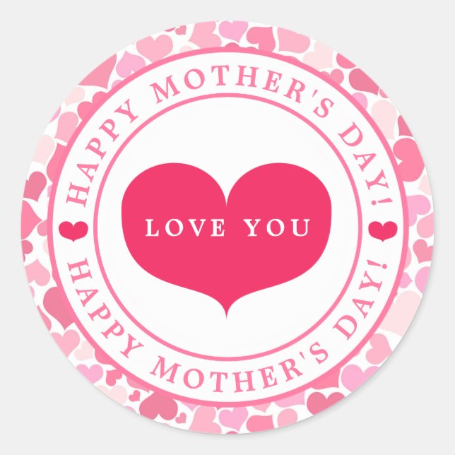 Pink Hearts Pattern Mother's Day Sticker (Front)