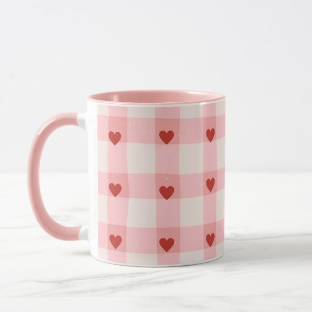 Pink Hearts Pattern Mug | Cute Love Coffee Cup (Left)