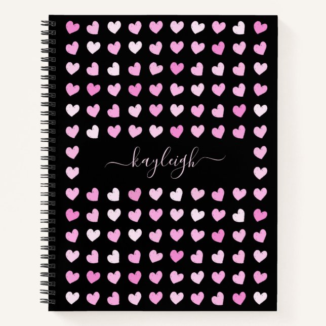 Pink Hearts Pattern Notebook (Front)