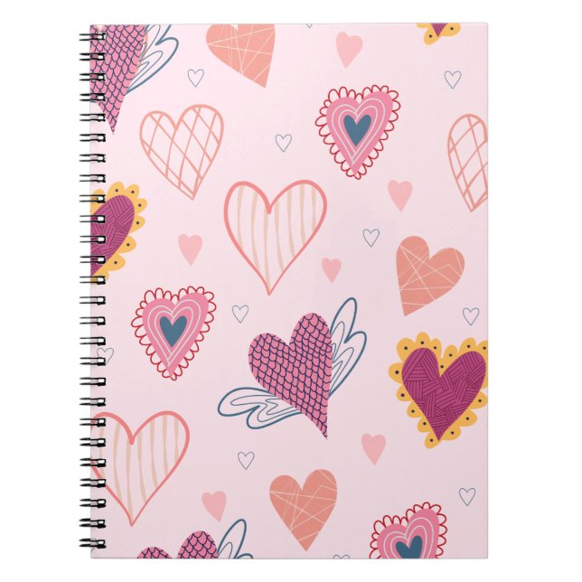 Pink Hearts Pattern Notebook Journal (Front)