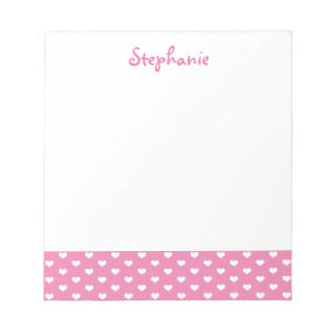 Pink Hearts Pattern Personalised Girly Name Notepad