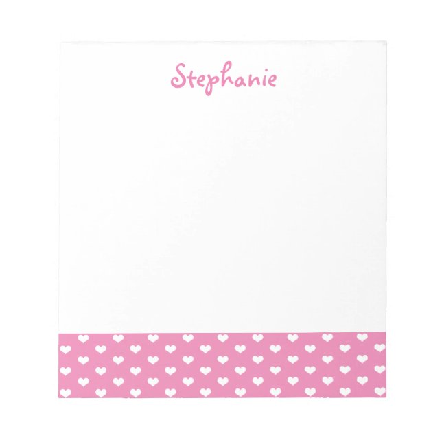 Pink Hearts Pattern Personalised Girly Name Notepad (Front)
