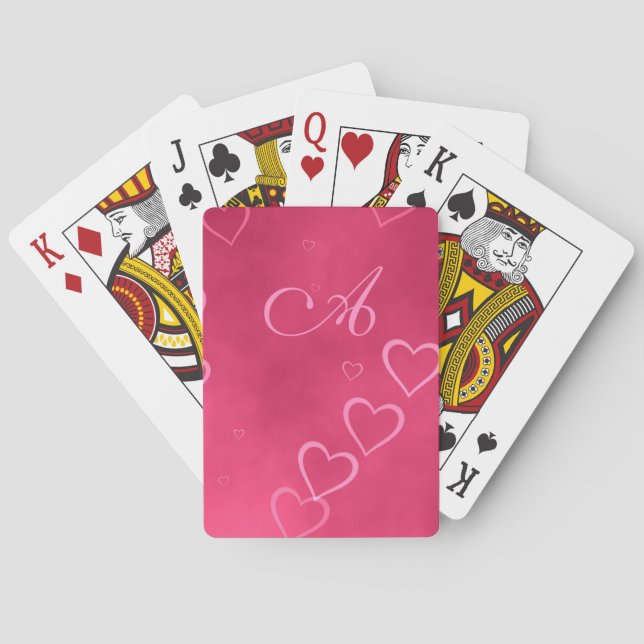 Pink hearts pattern playing cards (Back)