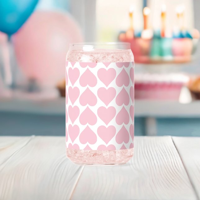 Pink Hearts Pattern, Romantic, Love Can Glass (Insitu (Baby Shower))