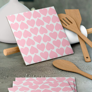 Pink Hearts Pattern, Romantic, Love Ceramic Tile