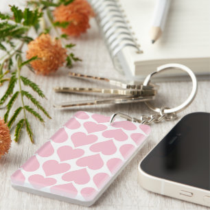 Pink Hearts Pattern, Romantic, Love Key Ring