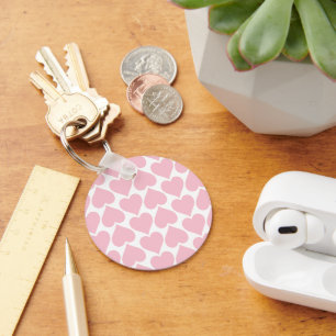 Pink Hearts Pattern, Romantic, Love Key Ring
