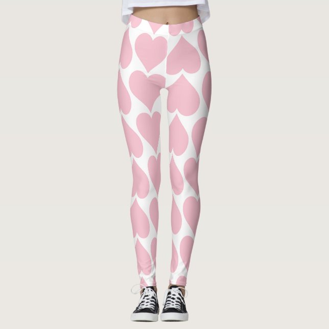 Pink Hearts Pattern, Romantic, Love Leggings (Front)