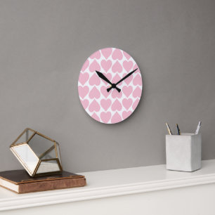 Pink Hearts Pattern, Romantic, Love Round Clock