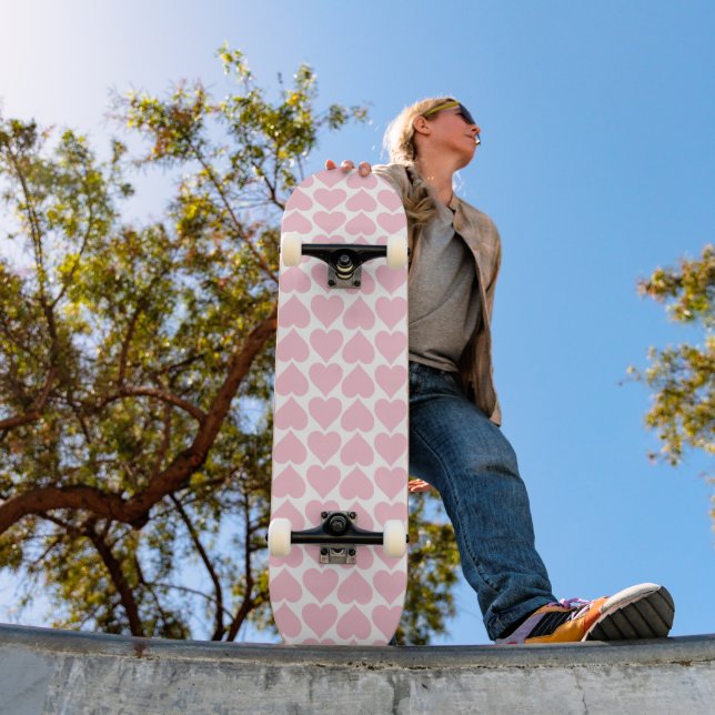 Pink Hearts Pattern, Romantic, Love Skateboard (Outdoor 1)