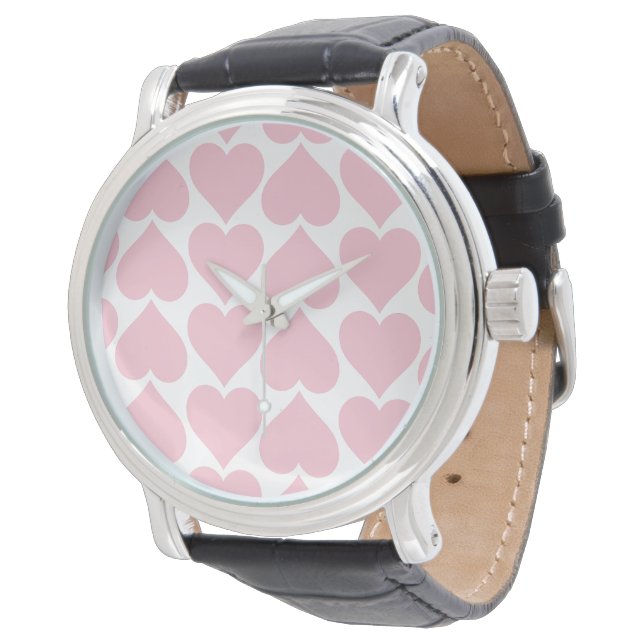 Pink Hearts Pattern, Romantic, Love Watch (Angled)