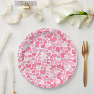 Pink Hearts Pattern - Romantic Paper Plates