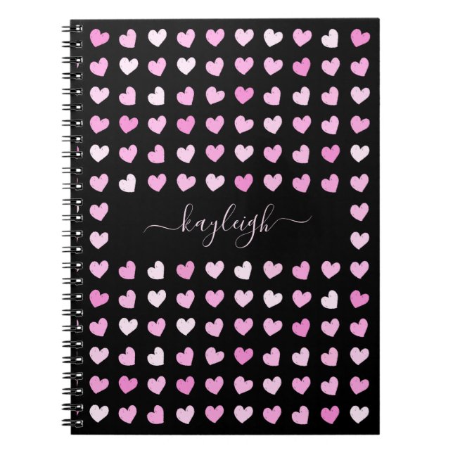 Pink Hearts Pattern Spiral Photo Notebook (Front)