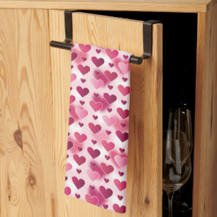 Pink Hearts Pattern Tea Towel
