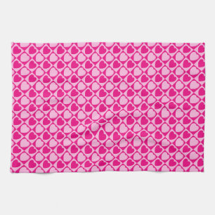 Pink hearts pattern tea towel