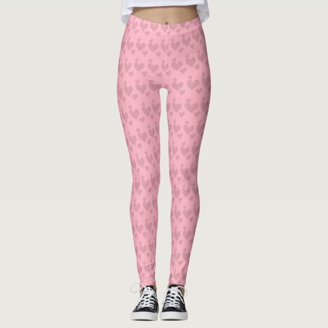 Pink Hearts Pattern Valentine Day Leggings (Front)