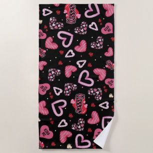 Pink Hearts Pattern Valentine's Day Beach Towel