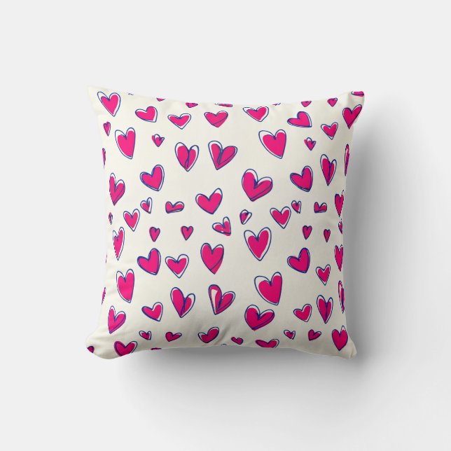 Pink Hearts Pattern Valentine's Day Decor Cushion (Front)
