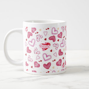 Pink Hearts Pattern Valentine's Day Large Coffee Mug
