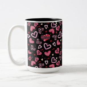 Pink Hearts Pattern Valentine's Day Two-Tone Coffee Mug
