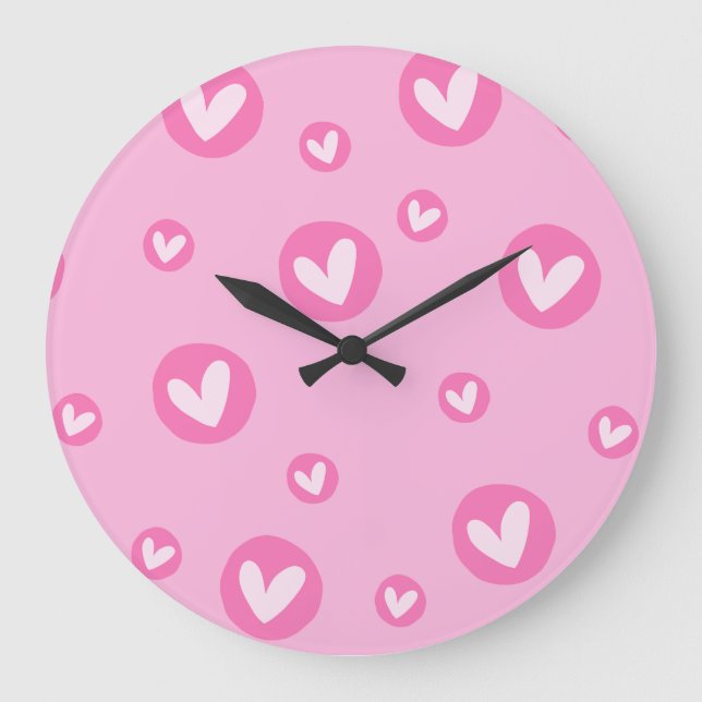 Pink Hearts Pattern Wall Clock (Front)