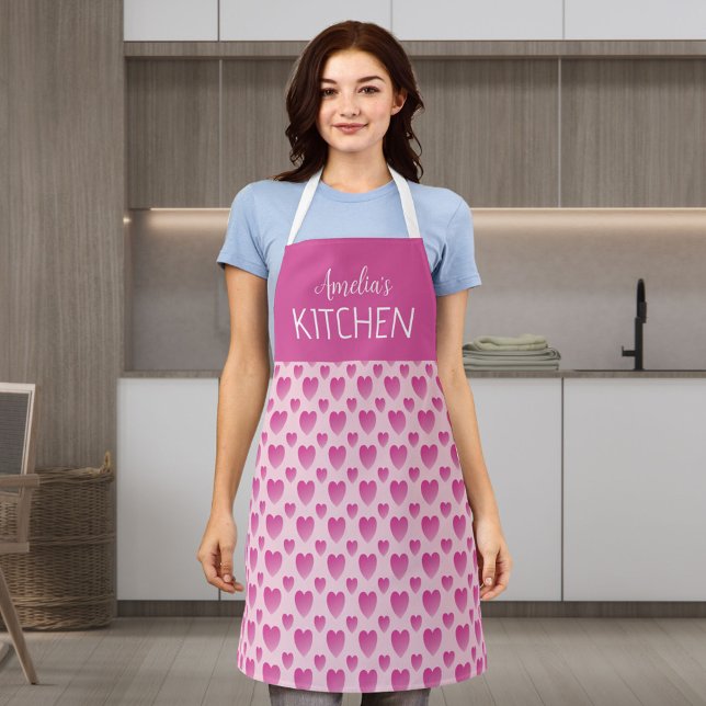 Pink Hearts Personalised  Apron (Creator Uploaded)