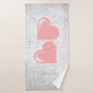 Pink Hearts Personalised Bath Towel Set