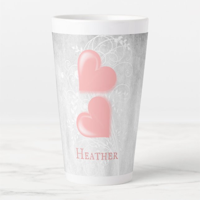 Pink Hearts Personalised Latte Mug (Front)