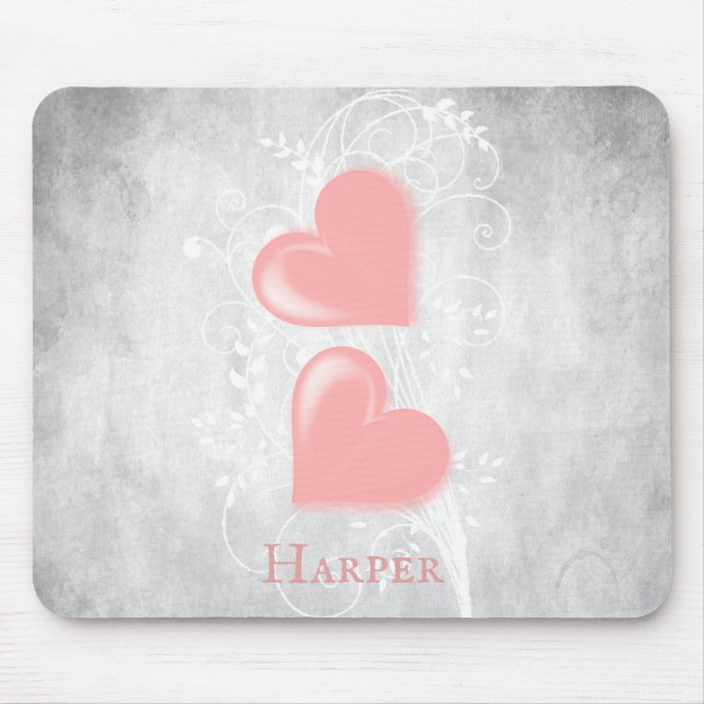 Pink Hearts Personalised Mouse Pad (Front)
