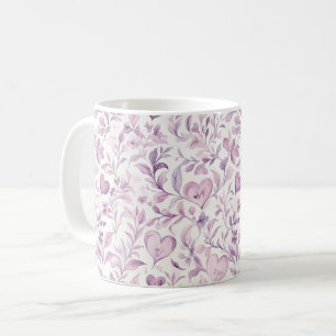 Pink Hearts Purple Leaves Coffee Mug