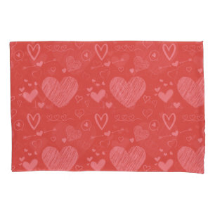 pink hearts - red backgroud pattern pillowcase