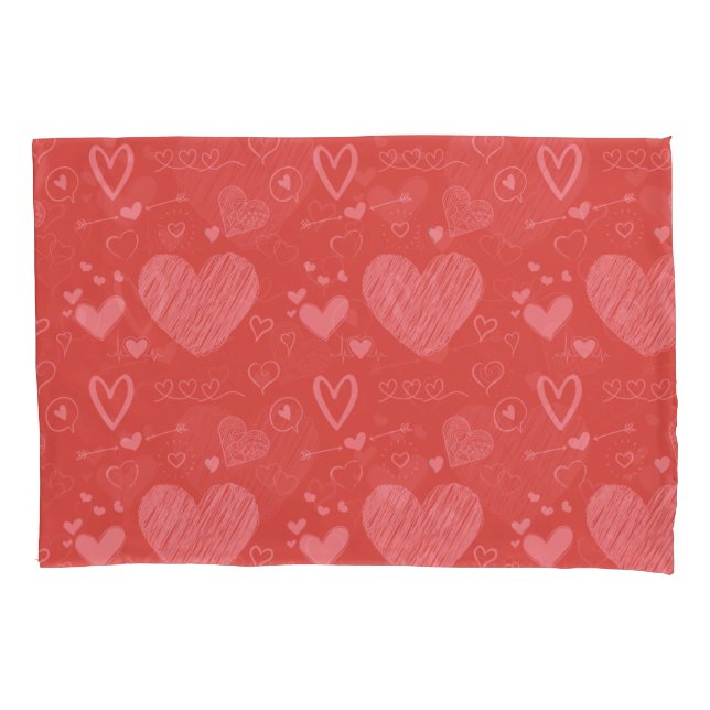 pink hearts - red backgroud pattern pillowcase (Front)