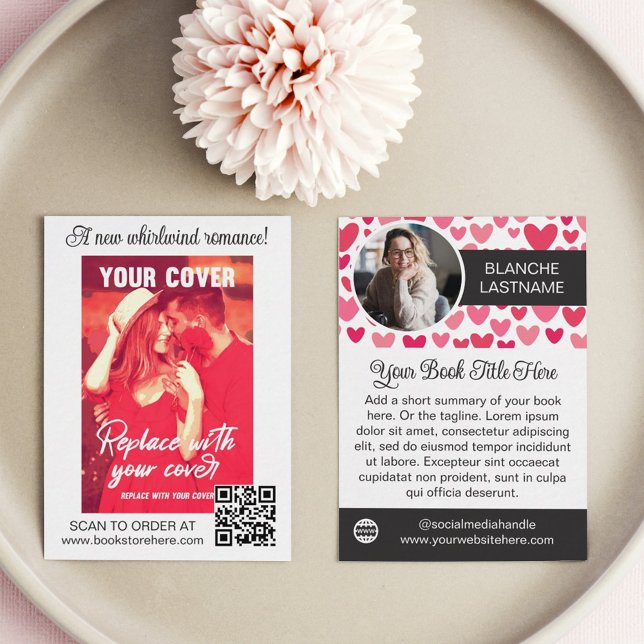 Pink Hearts Romance Author Book Release Marketing Business Card (Creator Uploaded)